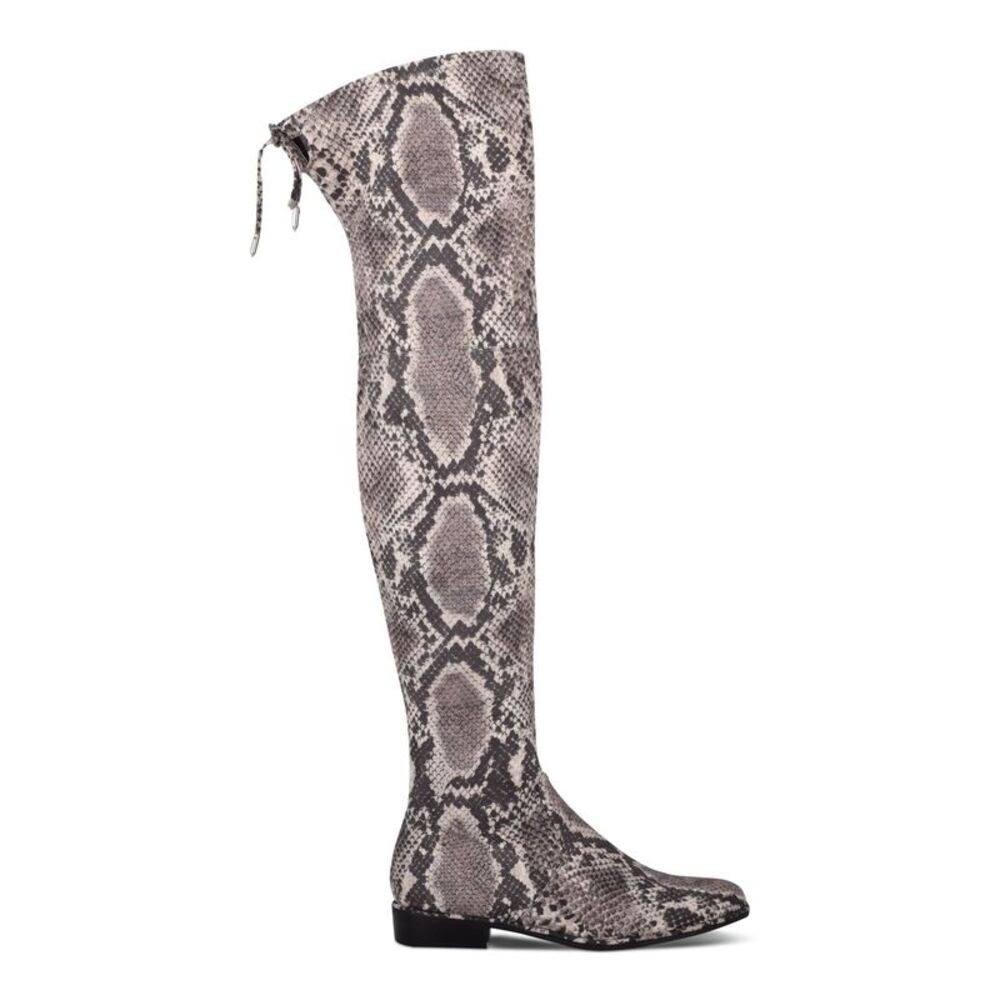 MARC FISHER Womens Gray Snake 20 Boot Height Tie Humor Toe Block Heel Boots 6 M